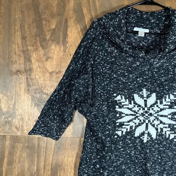 Christopher & Banks Womens Sweater Black White Snowflake 3/4 Sleeve Large - Picture 4 of 12